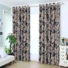 Navy and Beige Vintage Leaf Semi-Blackout Curtain Set, 2 Panels 52 x 84 Inches Each