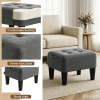 Small Footstool Ottoman with Thick Cushion, Angled Legs, Hidden Storage Compartment, Dark Gray