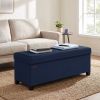 Midnight Blue Linenette Fabric Folding Storage Ottoman Bench with Footrest,