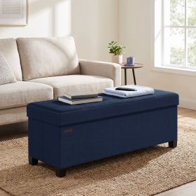 Midnight Blue Linenette Fabric Folding Storage Ottoman Bench with Footrest,
