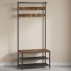 3-in-1 Industrial Hall Tree with Shoe Storage Bench, Rustic Walnut & Black