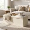 Cream White Folding Storage Ottoman Bench with 660lb Capacity, Ottoman with Storage, Footrest