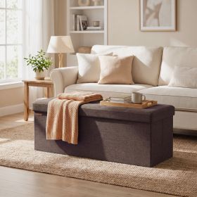 Brown Foldable Storage Ottoman Bench with 660lb Capacity