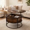 Lift-Top Coffee Table Round Center Table with Hidden Compartment Storage Shelf for Living Room, Rustic Brown