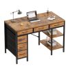 47 Inch Computer Desk with Fabric Drawers & Storage Shelves,Small Home Office Desk Study Table for Home office Bedroom,Rust
