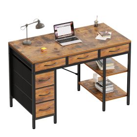47 Inch Computer Desk with Fabric Drawers & Storage Shelves,Small Home Office Desk Study Table for Home office Bedroom,Rust