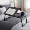Folding Table with Adjustable Tilt Top and Foldable Legs, Black Woodgrain