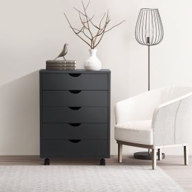 5 Drawer Storage Cabinet with Wheels for Bedroom, Home, Office Organization, Black