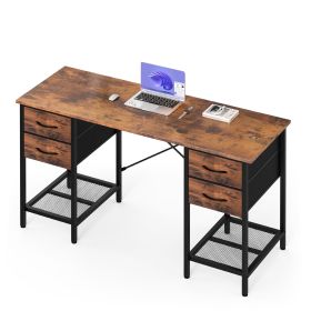 55 Inch Computer Desk with 4 Drawers, Office Desk with Mesh Shelf, Gaming Desk, Writing Work Desk , Large Storage, Rust