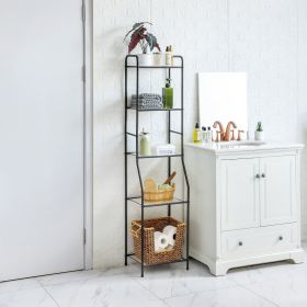 Matte Black Steel 5-Shelf Bathroom Storage Tower Unit