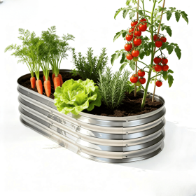 Oval Metal Planter Box for Vegetables, Flowers, Herbs, Galvanized Raised Garden Bed Kit with Safe Rubber Edging for Outdoor Gardening