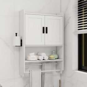 Bathroom Wall Cabinet with Doors, Adjustable Shelf and Towel Bar for Over The Toilet Storage, Medicine Cabinet with Paper Holder for Bathroom