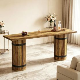 Rectangular Counter Height Pub Table with Fence Pedestal Base 70.9 Inch Bar Table Kitchen Dining Room Furniture