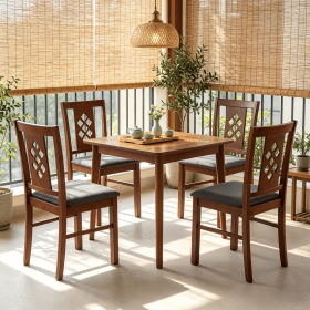 Set of 4 Linen Style Upholstered Kitchen Chairs with Wood Frames - Dining Room Seating with Classic Elegance