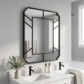 30"x40" Bathroom Mirror Geometric Style Wall-Mounted Decorative Vanity Mirror, Black