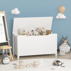 Toy Box Storage for Kids, Wooden Storage with Safety Hinge, 31.5"Wx13"Dx16.7"H White