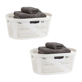 40L Ventilated Laundry Baskets, Lightweight Clothes Hamper with Cutout Handles for Bathrooms and Closets, Plastic, Set of 2, White