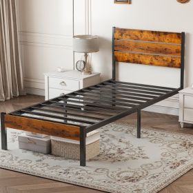 Metal Platform Bed Frame with Headboard & Footboard - No Box Spring Needed, 800LBS Sturdy Wooden Slats Support, Industrial Style