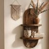 2 Tier Rustic Wooden Wall Mounted Plant Shelf, Floating Flower Pot Display Rack, Farmhouse Storage Organizer for Kitchen, Living Room, Bedroom