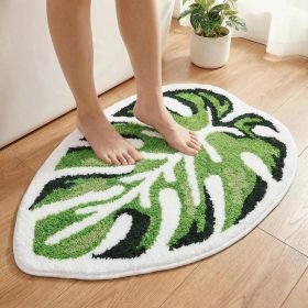 Leaf Bath Mat - Soft, Green MonsteraNon-Slip Leaves Rug, Tropical Flower Bath Mat for Bathroom, Plush & Machine Washable, Fun Bathroom Rugs