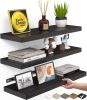 Wall Mounted Rustic Wood Shelves for Bathroom, Bedroom, Living Room, Kitchen, Hanging Shelf for Books/Storage/Room Decor with 22lbs Capacity (Black