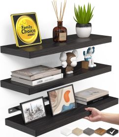 Wall Mounted Rustic Wood Shelves for Bathroom, Bedroom, Living Room, Kitchen, Hanging Shelf for Books/Storage/Room Decor with 22lbs Capacity (Black
