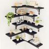 Rustic Wood Wall Mounted Corner Shelf for Bathroom, Kitchen, Bedroom, Home Decor, Laundry Room, Living Room, Set of 5 (Black)