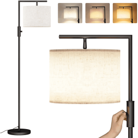 Iron Modern Standing Lamp, Gold Floor Lamp for Living Room, with Rotary Switch, Hanging Shade and 3 Color Temperatures 9W Bulb for Bedroom, Study Room