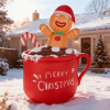 76.8" Christmas Inflatable Gingerbread Man Decoration, 3 LED Warm White Lights Blow Up Hot Cocoa Cup