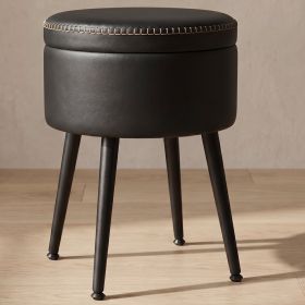Round Storage Vanity Stool, Ink Black on Ink Black