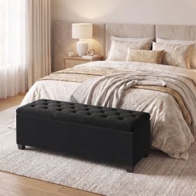 Ink Black Storage Ottoman Bench, End of Bed Bench with Removable Cover, Large, Contemporary, Tufted