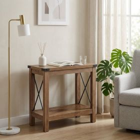 Rustic Country Side Table, End Table for Narrow Areas, Honey Brown Particleboard and Steel