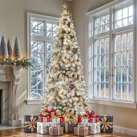 7.5ft Pre-lit Snow Flocked Pencil Christmas Tree with 1000 Branch Tips & 350 Lights, Remote Control, White Flocked