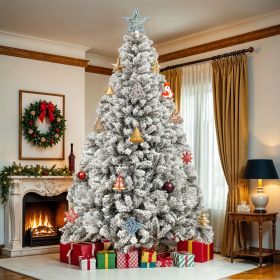 7.5 ft Pre-lit Snow Flocked Artificial Christmas Tree with 1346 Branch Tips, Green