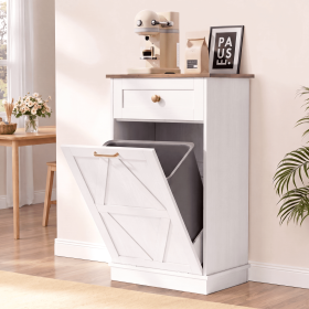 10 Gallon Tilt Out Trash Cabinet with Drawer, Kitchen Trash Can Cabinet, Garbage Recycling Cabinet for Kitchen, White