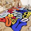Thick Soft Velvet Colorful Letter Design Area Mat - Twisted Shape, Abstract Patterns in Blue, Green, Red, Yellow & More, Plush Polyester Blend