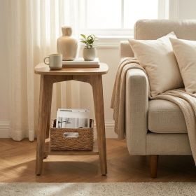 MODERN Square Side Table with Storage Shelf, Accent Table, End Table, Honey Brown