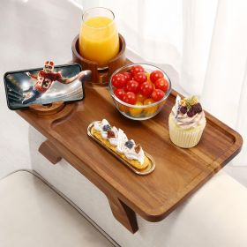 Couch Armrest Tray 3 in 1 Sofa Arm Tray Table with Swivel Cup Holder Phone Stand, Acacia