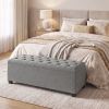 Large Storage Ottoman Bench, End of Bed Bench with Tufted Linen-Look Fabric, Light Gray