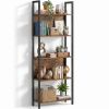 5-Tier Industrial Bookshelf, Slim Storage Bookcase with Steel Frame, Rustic Brown and Black