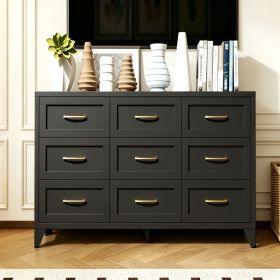 9 Drawer Dresser for Bedroom, Metal Profile Chest of Drawers, Black Bedroom Dresser with Storage Drawers for Closet, Hallway, Entryway