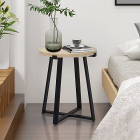 19in Indoor Round Manufactured Wood Bedroom Side Table Living Room Furniture Accent End Table, Oak
