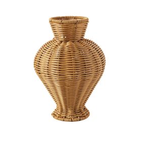Woven Faux Rattan Indoor Vase, 10", Light Brown