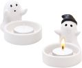 Set of 2 Cute Ghost Tealight Candle Holders, Halloween Decorations Indoor