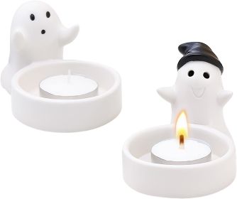 Set of 2 Cute Ghost Tealight Candle Holders, Halloween Decorations Indoor