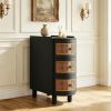 3-Drawer NightStand Wood End Table with Rattan Drawers Side Table for Living Room Bedroom Rustic Style Furniture