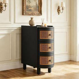 3-Drawer NightStand Wood End Table with Rattan Drawers Side Table for Living Room Bedroom Rustic Style Furniture