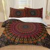 3 pcs Bohemian Mandala Duvet Set, Red Orange Black Floral Mandala Bedding Set, Double-Sided Boho Ethnic Bedspread with Pillow Shams