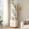 Rotating Bookshelf, 360 Degree Display 5 Tier Corner Bookshelf with Drawer for Small Space, Floor Standing Bookcase Storage Rack