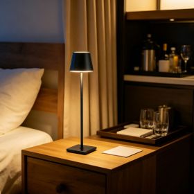 Stepless Dimming Cordless Table Lamp, 2-Pack with 3 Adjustable Heights, Detachable Lampshade for Restaurant, Bedroom, Black
